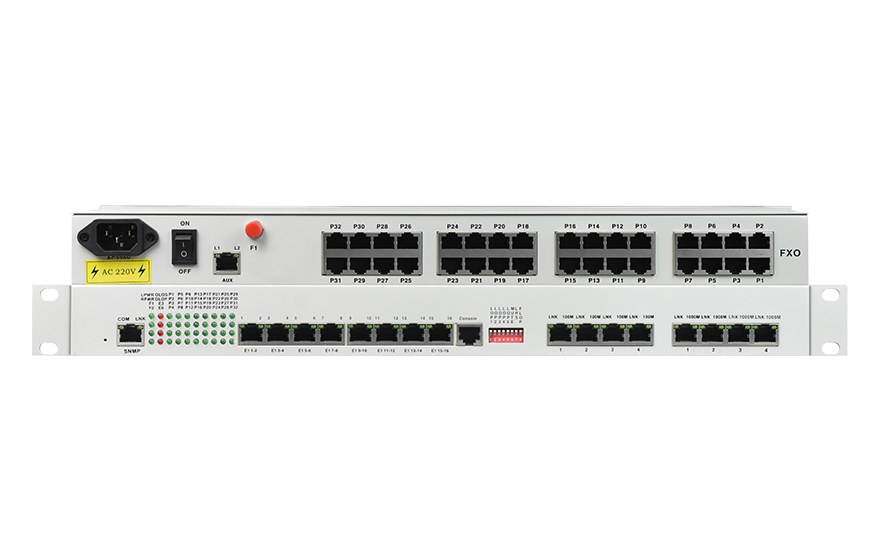 飛暢科技-32路電話(huà)+16E1+4FE+4GE+2路數(shù)據(jù)+SNMP+console（19英寸，物理隔離）電話(huà)光端機(jī)